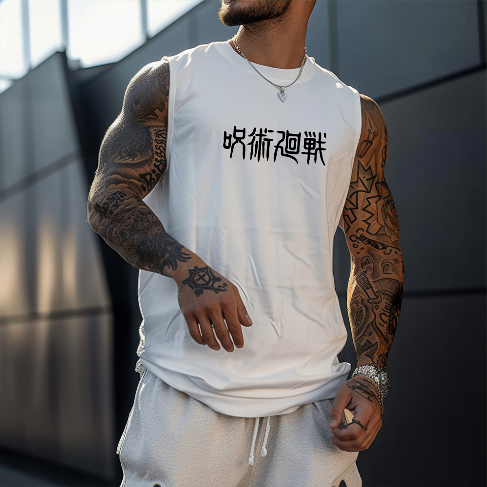 Casual anime print fitness tank top-comicclothing