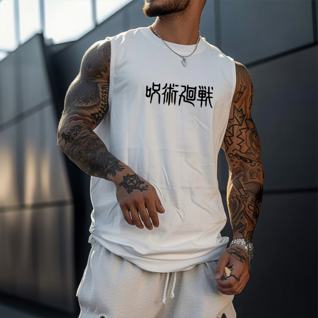 Casual anime print fitness tank top-comicclothing