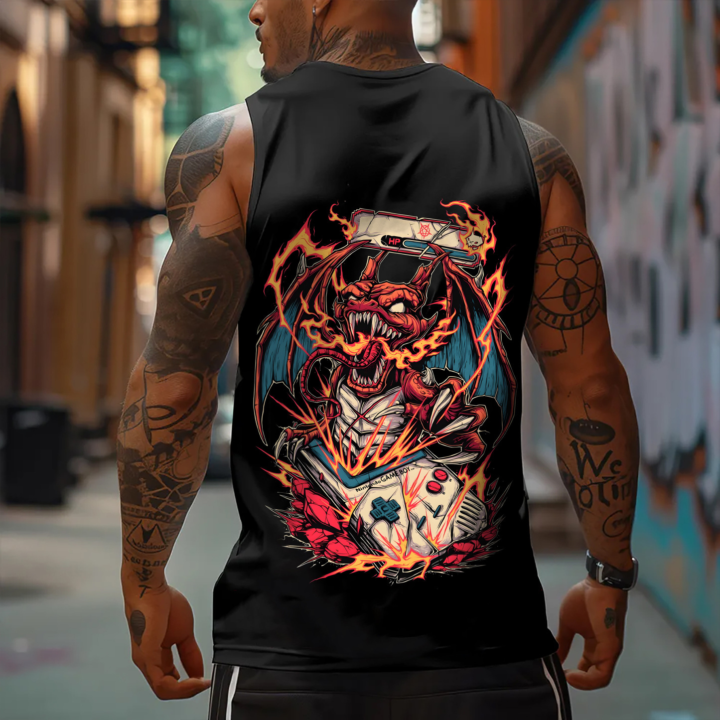 Oversized Anime Print Gym Tank Top-Anime x kingdom