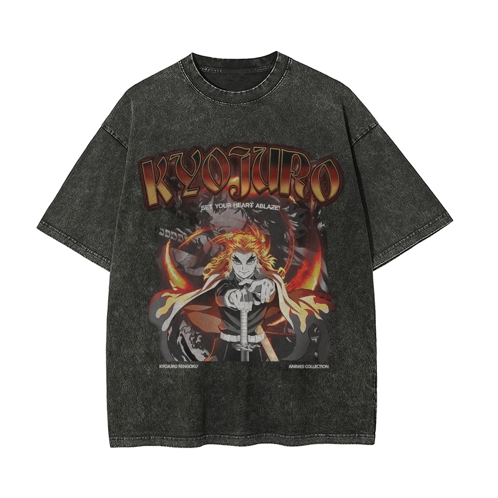 Kyojuro Rengoku Vintage Oversized T-Shirt | Demon Slayer-comicclothing