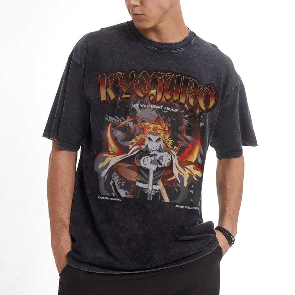 Kyojuro Rengoku Vintage Oversized T-Shirt | Demon Slayer-comicclothing