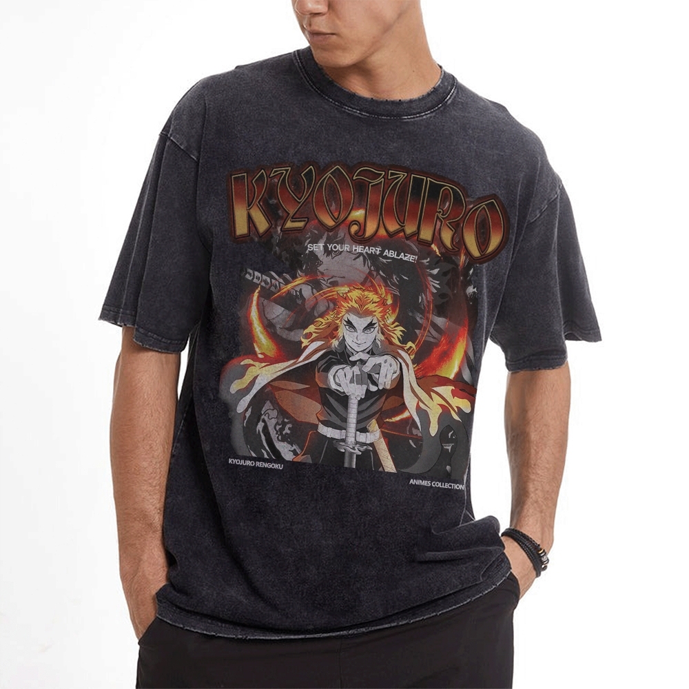 Kyojuro Rengoku Vintage Oversized T-Shirt | Demon Slayer-comicclothing