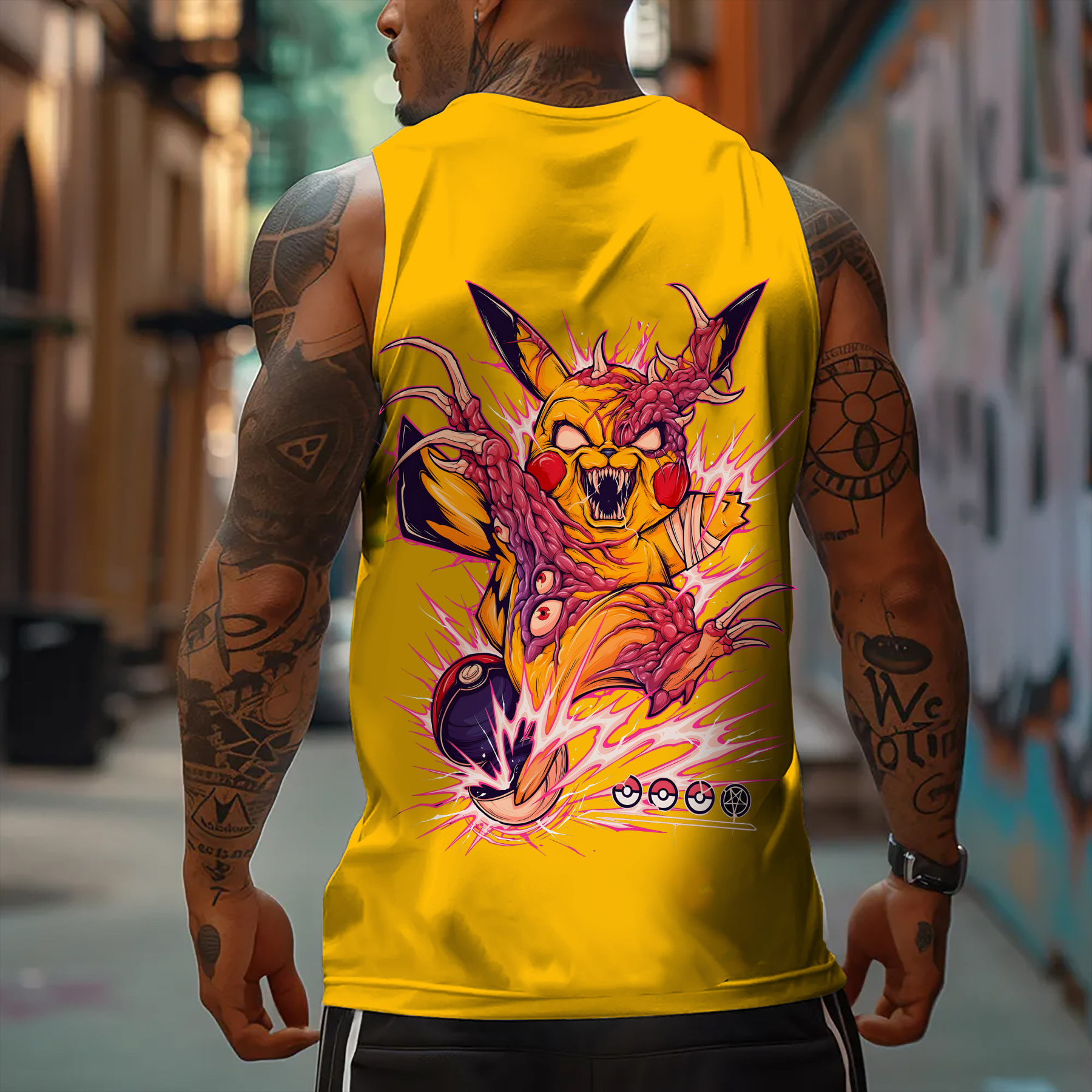 Oversized Anime Print Gym Tank Top-Anime x kingdom