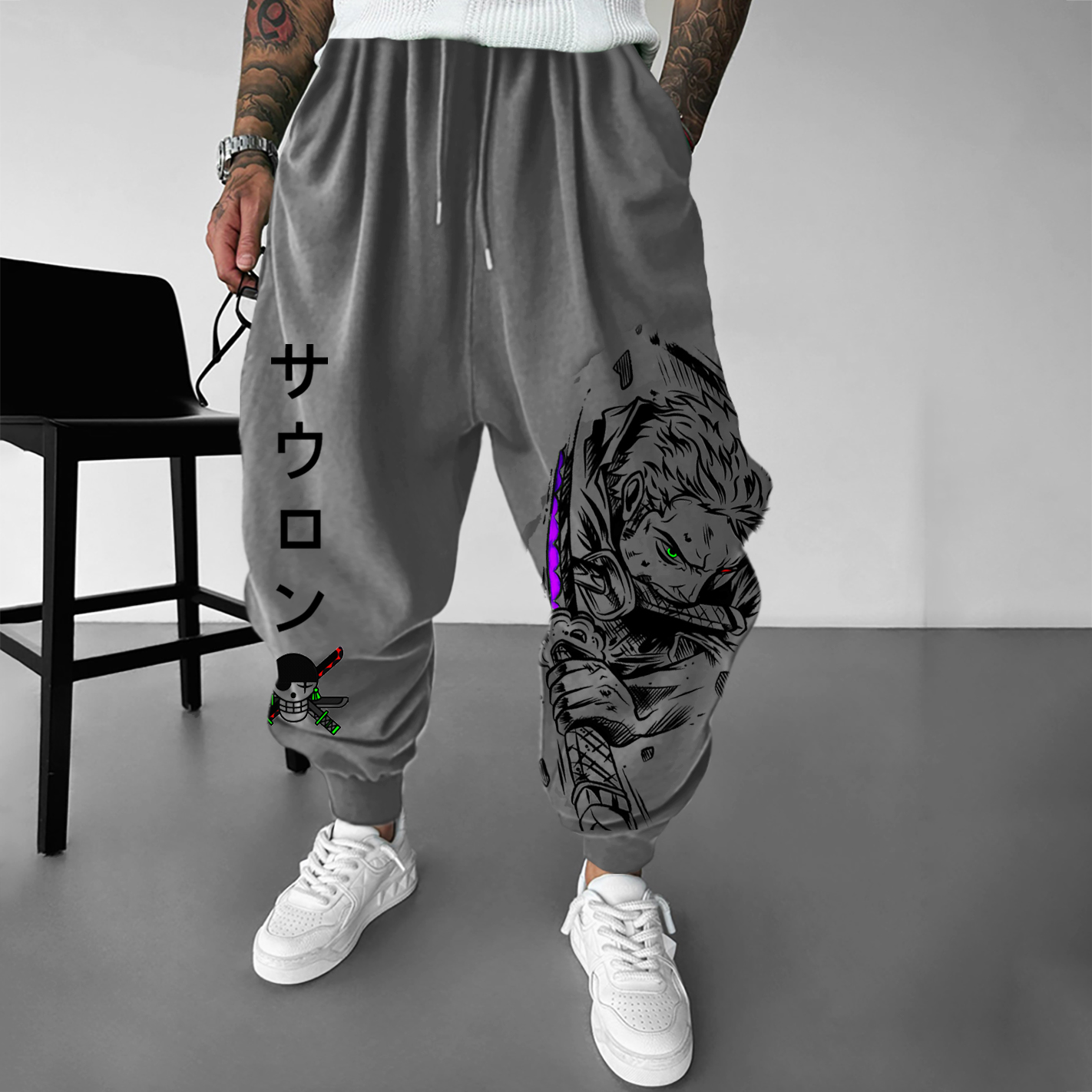 Unisex Anime Graphic Print Oversized Harem Pants-AnimeClothe