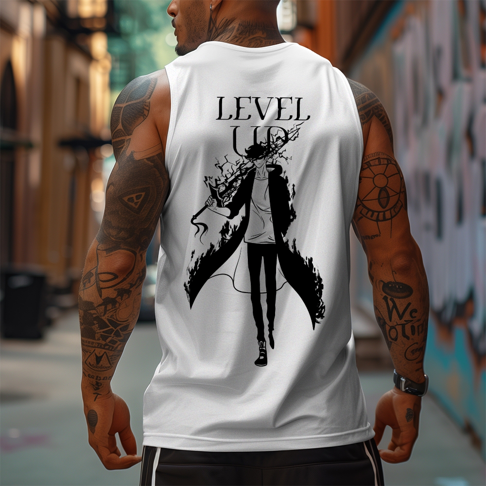 Oversized Anime Print Gym Tank Top