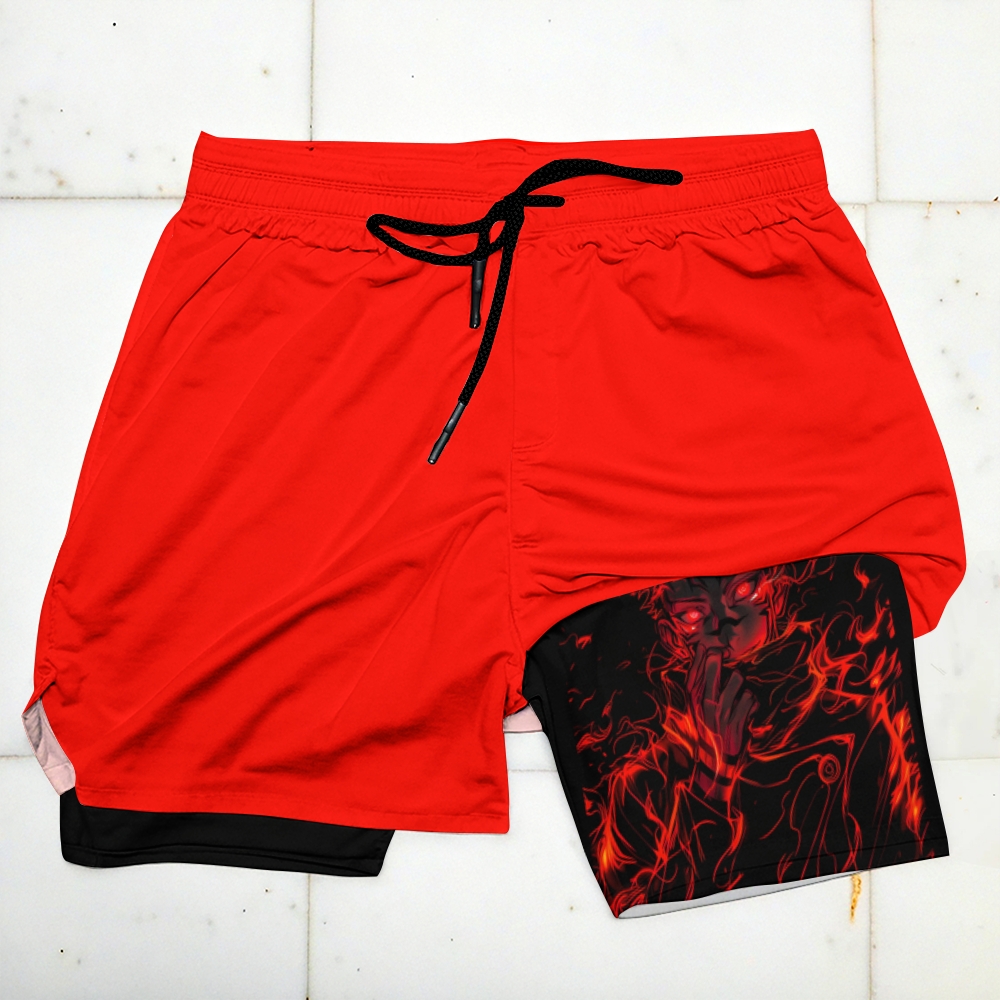 Casual Fitness Anime Print Double-Layer Shorts-comicclothing