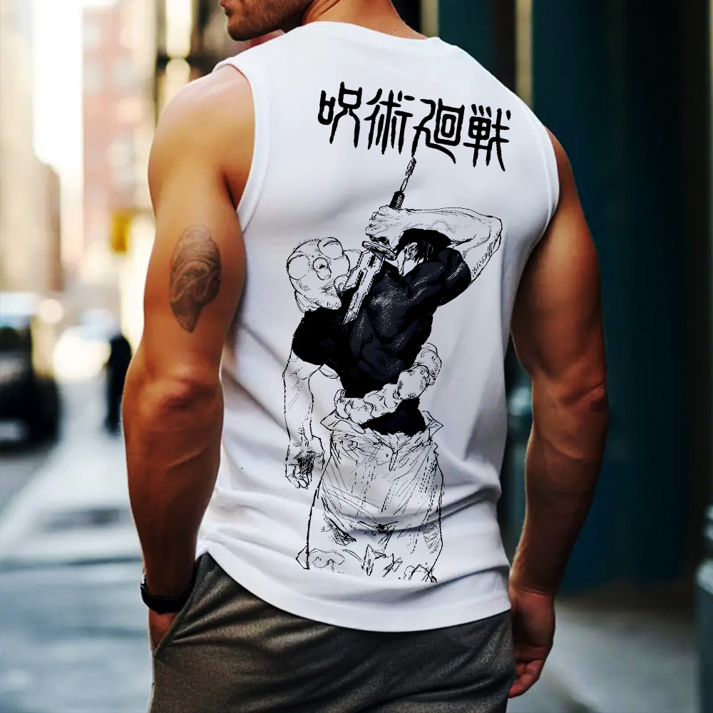Oversized Casual Jujutsu Kaisen Print Tank Top-comicclothing
