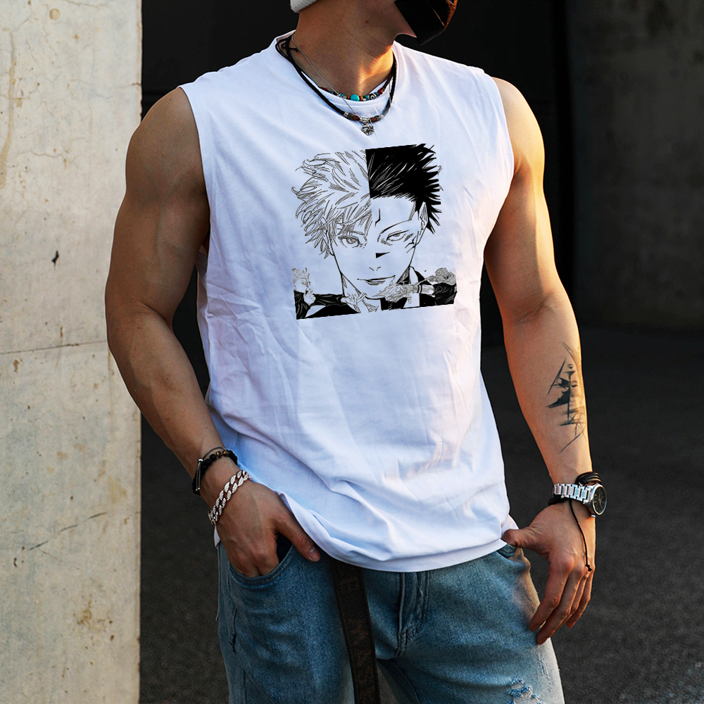 Casual anime print fitness tank top-comicclothing