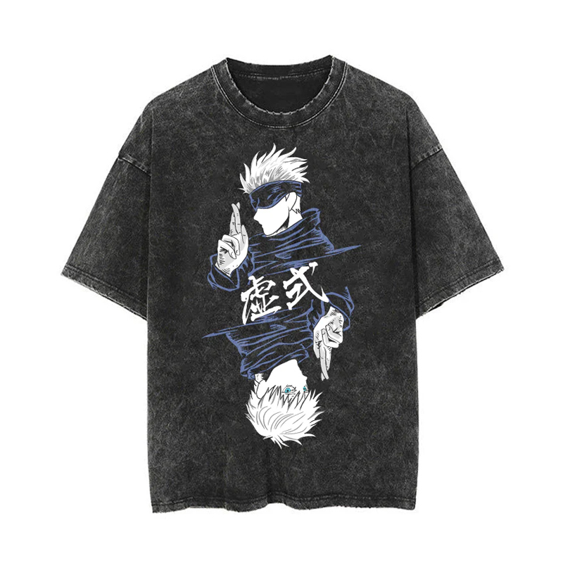 Unisex Vintage Batik Washed Anime Graphic Design Printed T-shirt
