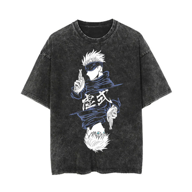 Unisex Vintage Batik Washed Anime Graphic Design Printed T-shirt