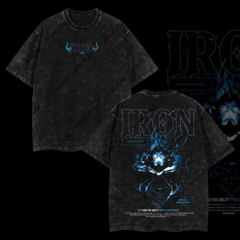 Sung Jin-Woo Solo Leveling Anime Double Printed Oversize Lightweight Acid Washed Tee-Limited Edition