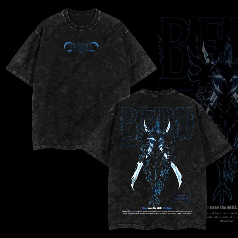 Sung Jin-Woo Solo Leveling Anime Double Printed Oversize Lightweight Acid Washed Tee-Limited Edition