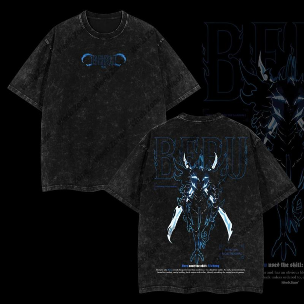 Sung Jin-Woo Solo Leveling Anime Double Printed Oversize Lightweight Acid Washed Tee-Limited Edition