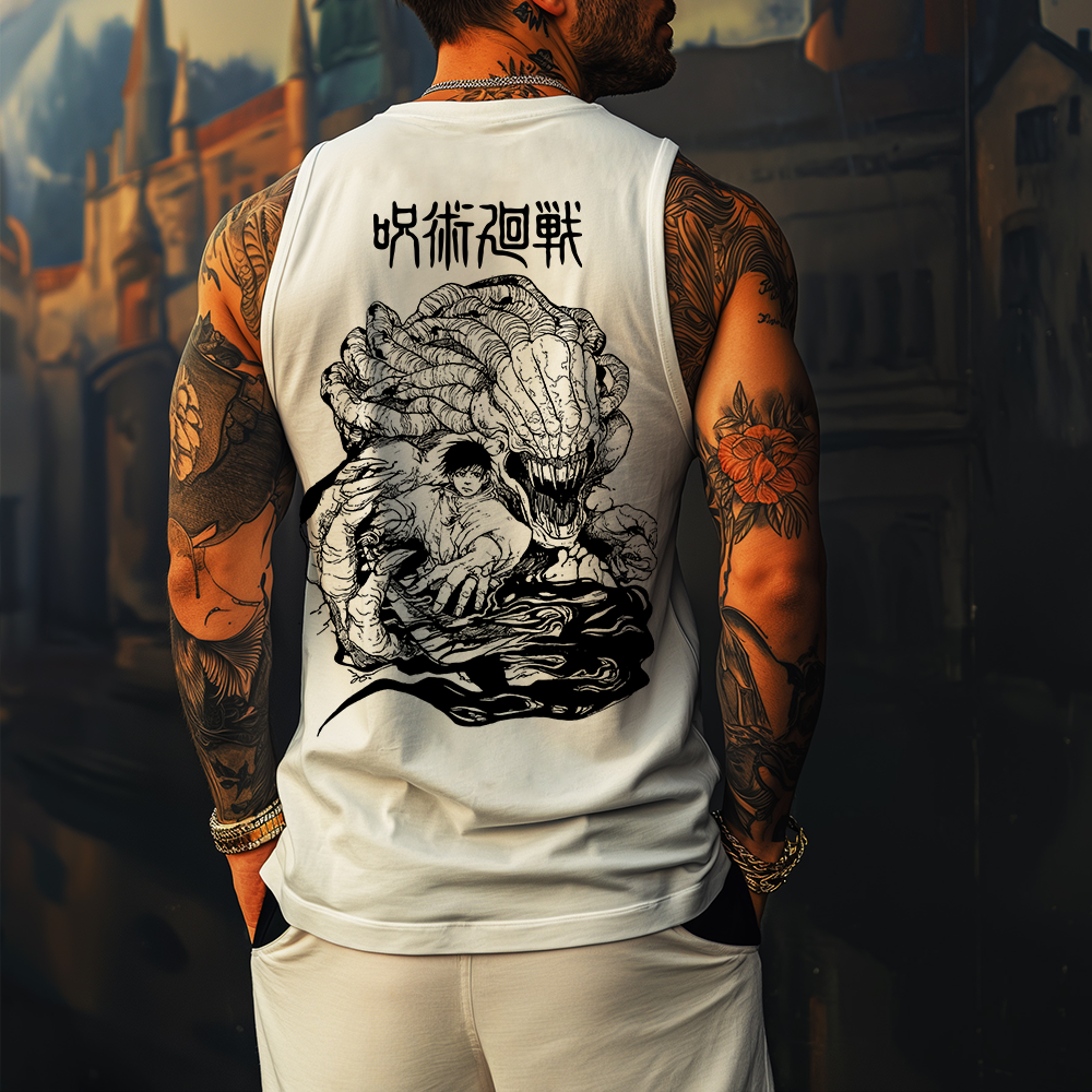 Casual anime print fitness tank top-comicclothing