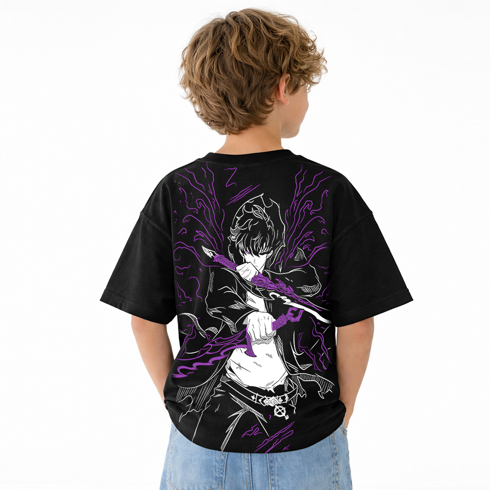 Solo Leveling Anime Graphic T-Shirt for Kids Cartoon Print Cotton Tee