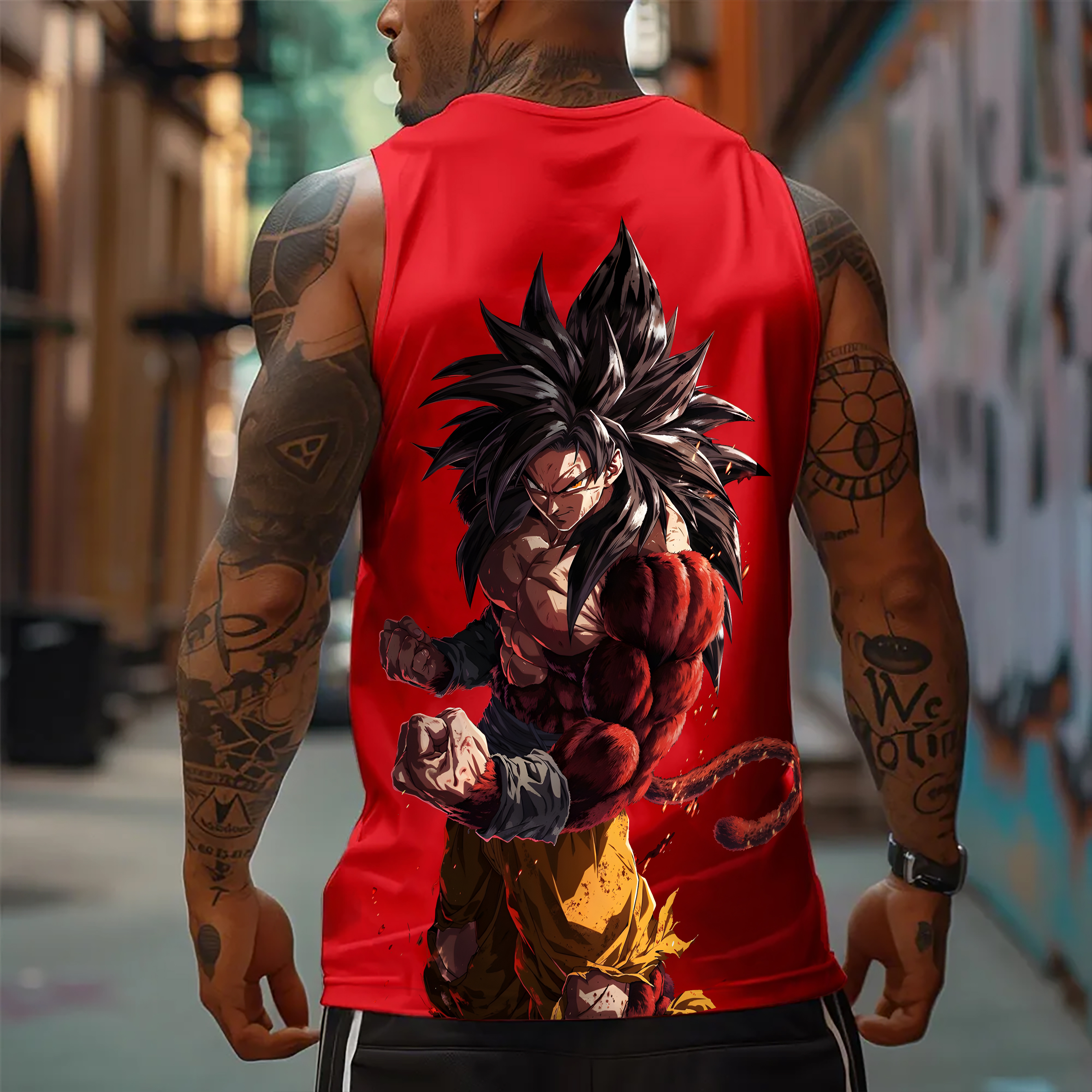 Oversized Anime Print Gym Tank Top