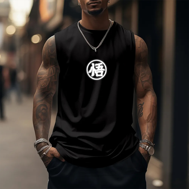 Oversized Anime Print Gym Tank Top