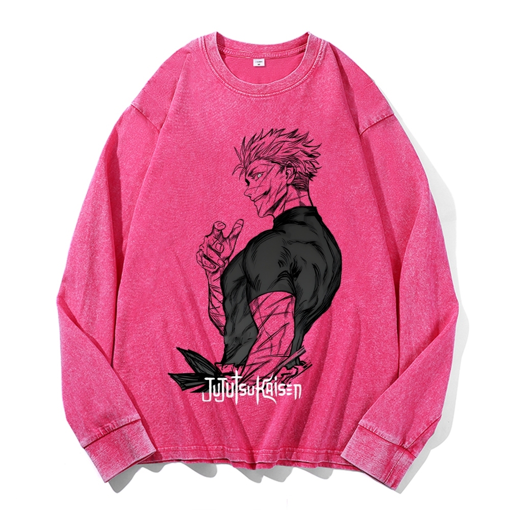 Deep Washed Vintage Anime Print  Long Sleeves T-Shirt