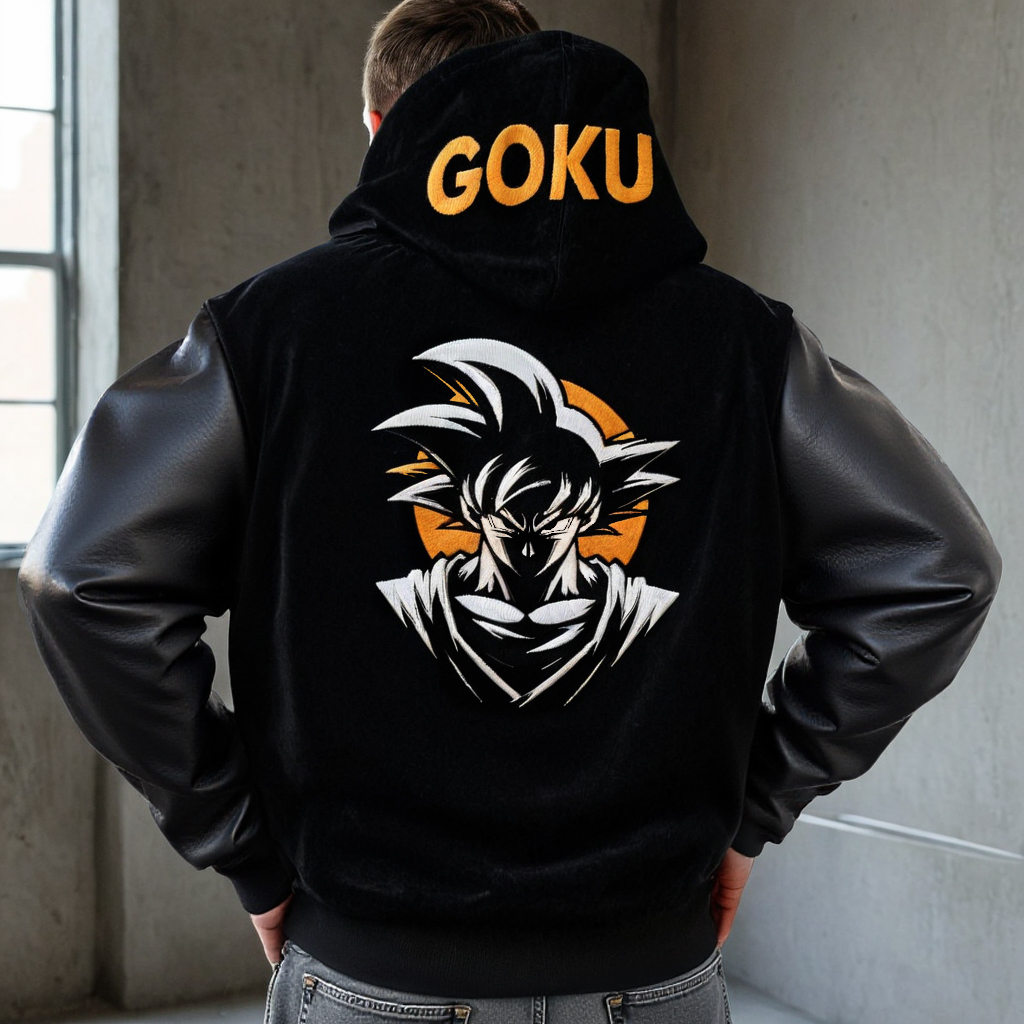 Oversized Velvet Leather Patchwork Hoodie