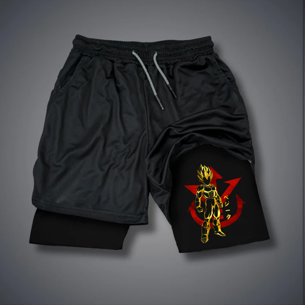 Men's Dragon Ball Anime Silhouette Print Double Layer Gym Shorts