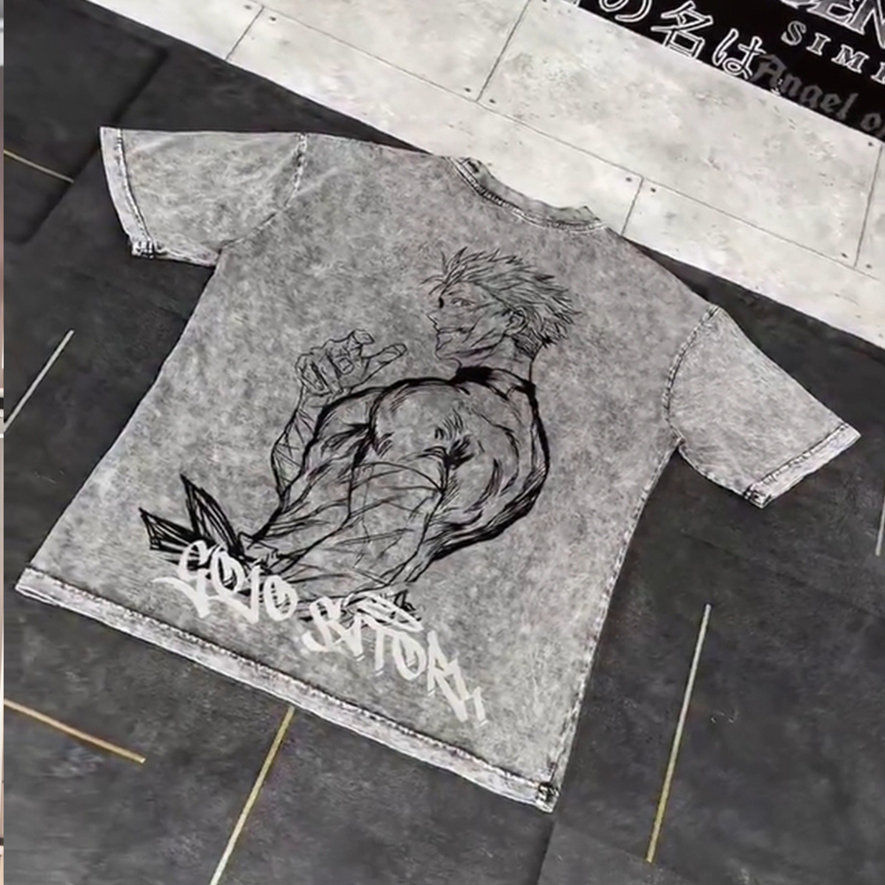 Retro Unisex Casual Anime Print Washed T-shirt