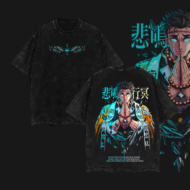Hashira Demon Slayer Tee – Rengoku, Giyu, Tengen, Obanai, Gyomei, Mitsuri Vintage Washed Oversized T-Shirt-Anime x kingdom