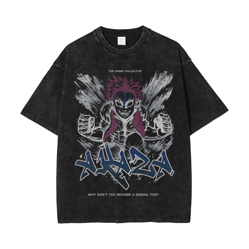 Akaza Vintage Oversized T-Shirt | Demon Slayer-comicclothing