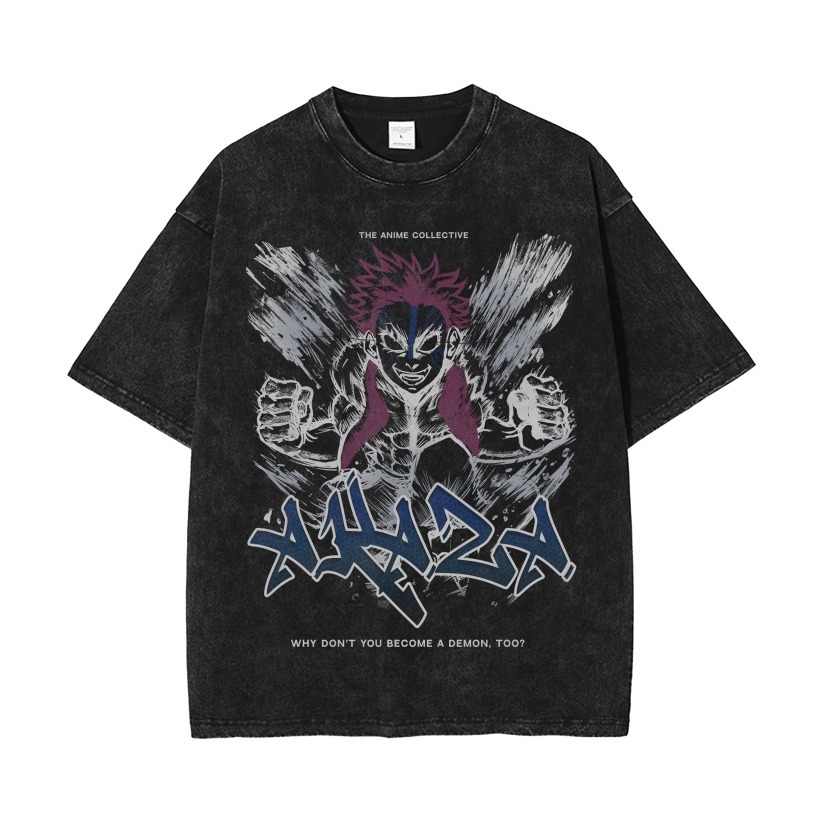 Akaza Vintage Oversized T-Shirt | Demon Slayer-comicclothing