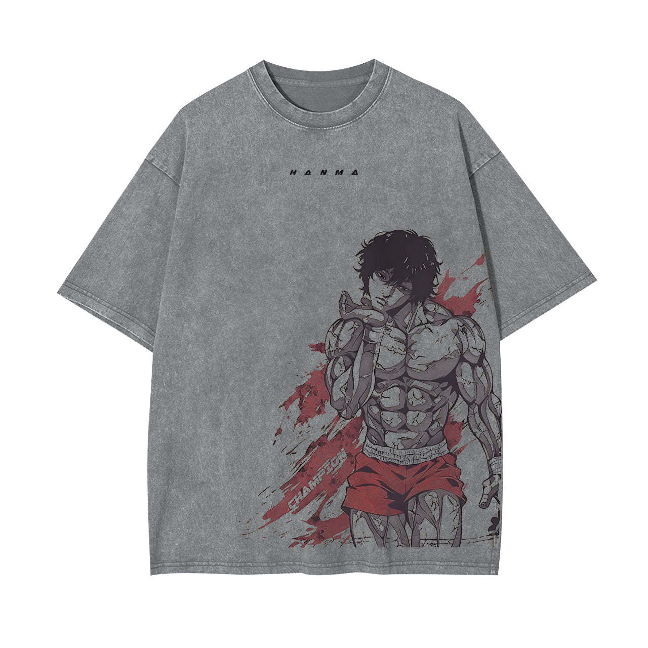 COMIC BAKI HANMA VINTAGE WASHED UNISEX T-SHIRT-[FRONT]-comicclothing
