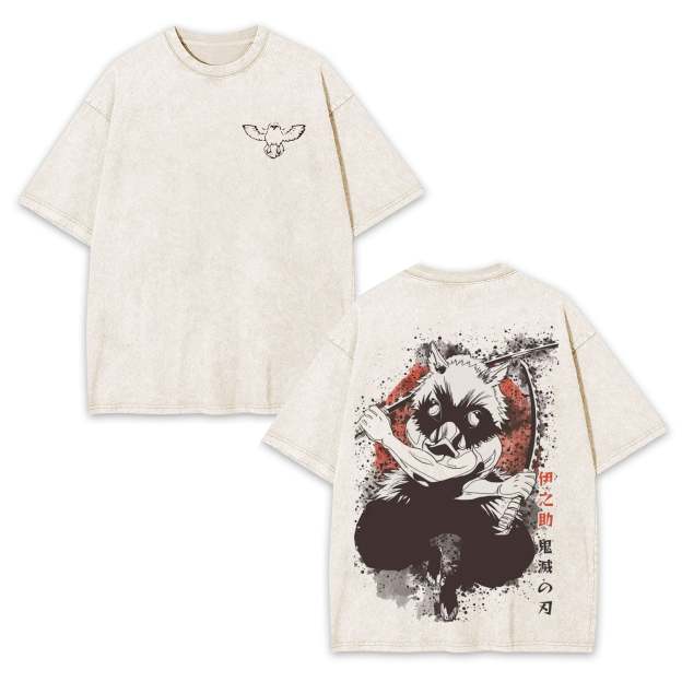 KAMADO INOSUKE DEMON SLAYER ANIME UNISEX WASHED T-SHIRT -[DS]-comicclothing