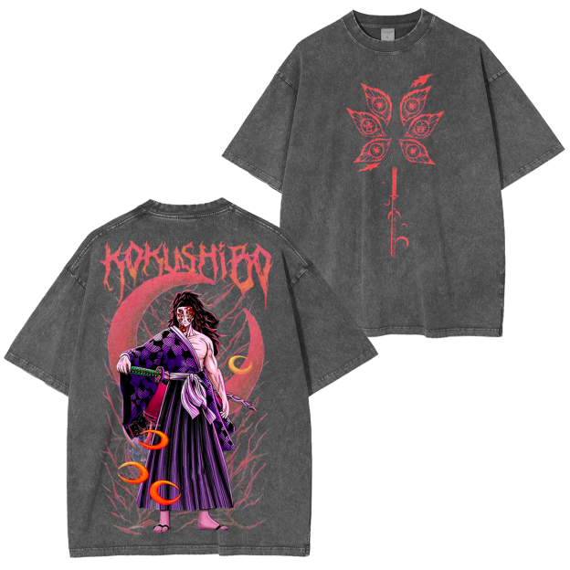 Kokushibo Demon Slayer Anime Unisex Washed T-Shirt-comicclothing