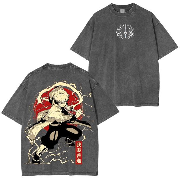 Zenitsu,Demon Slayer Anime Unisex Washed T-Shirt-comicclothing