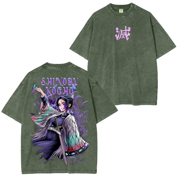 Kochou Shinobu ,Demon Slayer Anime Unisex Washed T-Shirt-comicclothing