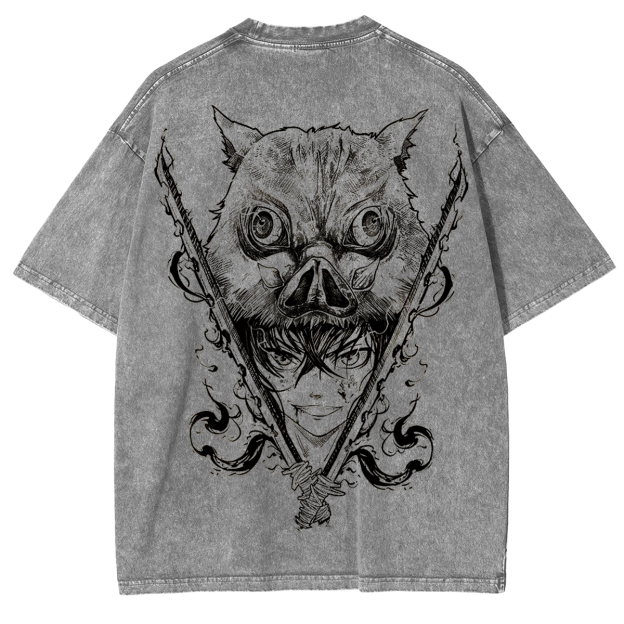 Inosuke Hashibira,Demon Slayer Anime Unisex Washed T-Shirt-comicclothing