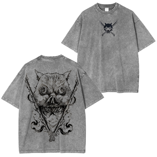 Inosuke Hashibira,Demon Slayer Anime Unisex Washed T-Shirt-comicclothing