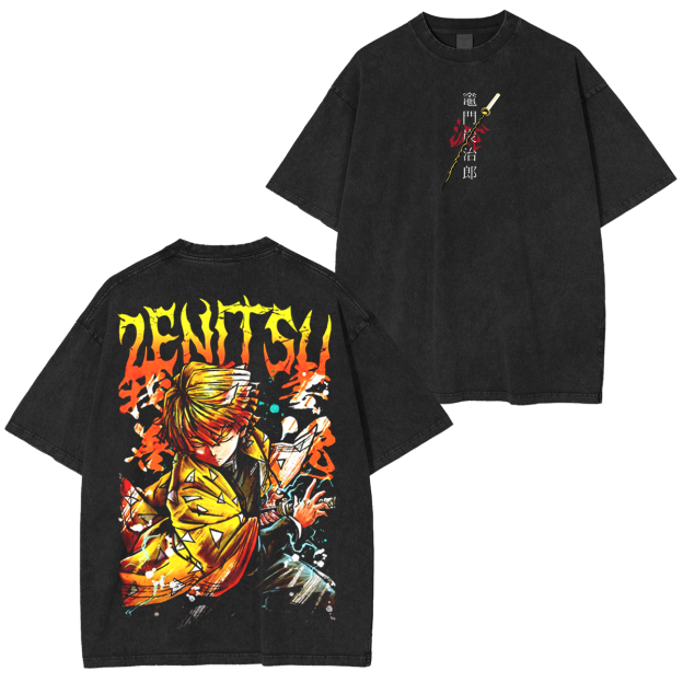 Zenitsu, Demon Slayer Anime Unisex Washed T-Shirt-comicclothing
