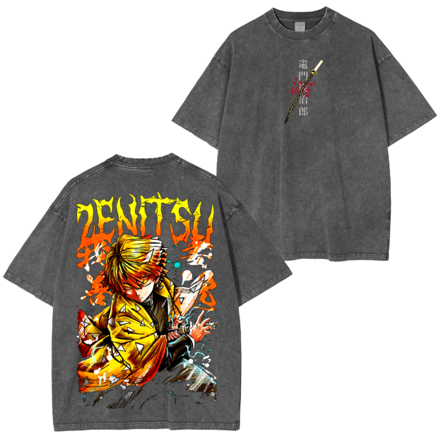 Zenitsu, Demon Slayer Anime Unisex Washed T-Shirt-comicclothing