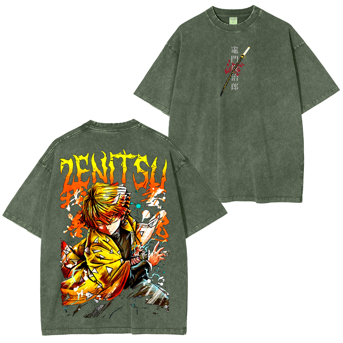 Zenitsu, Demon Slayer Anime Unisex Washed T-Shirt-comicclothing