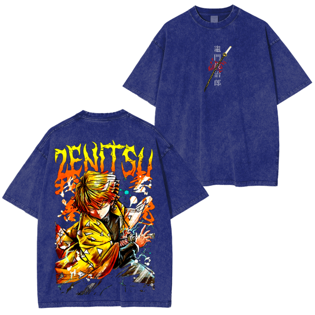 Zenitsu, Demon Slayer Anime Unisex Washed T-Shirt-comicclothing