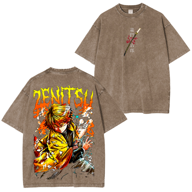 Zenitsu, Demon Slayer Anime Unisex Washed T-Shirt-comicclothing