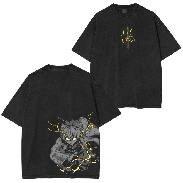 Zenitsu Agatsuma, Demon Slayer Anime Unisex Washed T-Shirt-comicclothing