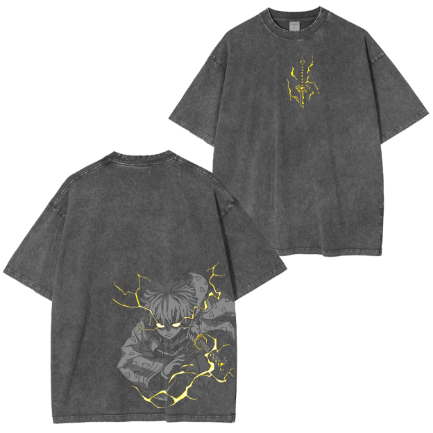Zenitsu Agatsuma, Demon Slayer Anime Unisex Washed T-Shirt-comicclothing