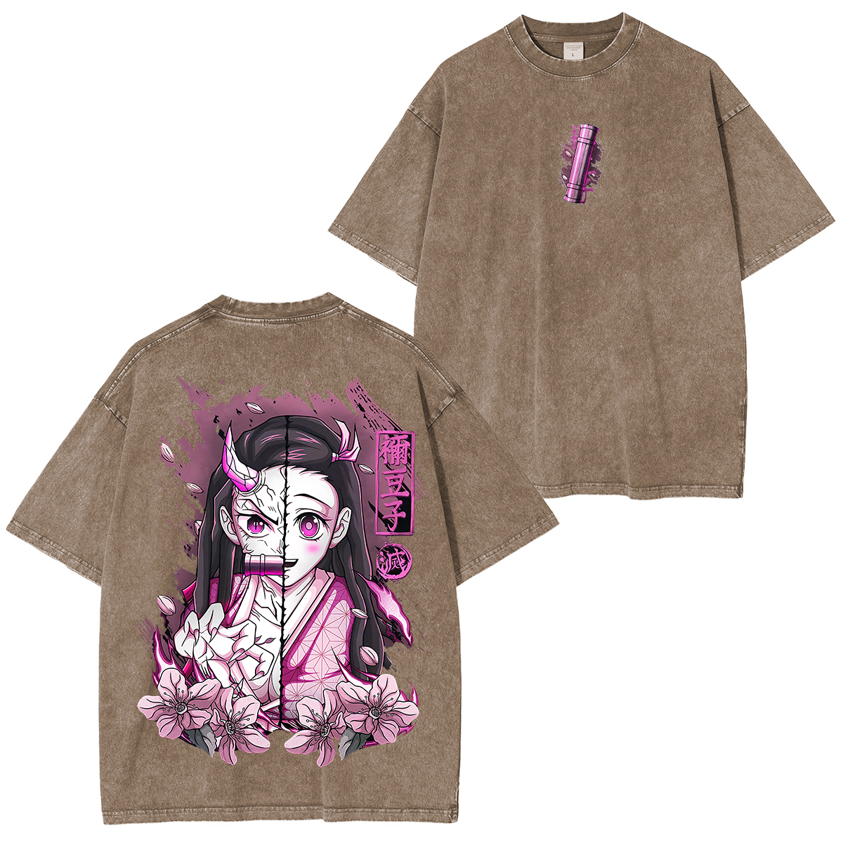 Nezuko Kamado, Demon Slayer Anime Unisex Washed T-Shirt-comicclothing