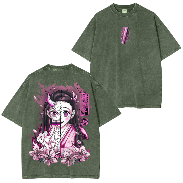 Nezuko Kamado, Demon Slayer Anime Unisex Washed T-Shirt-comicclothing