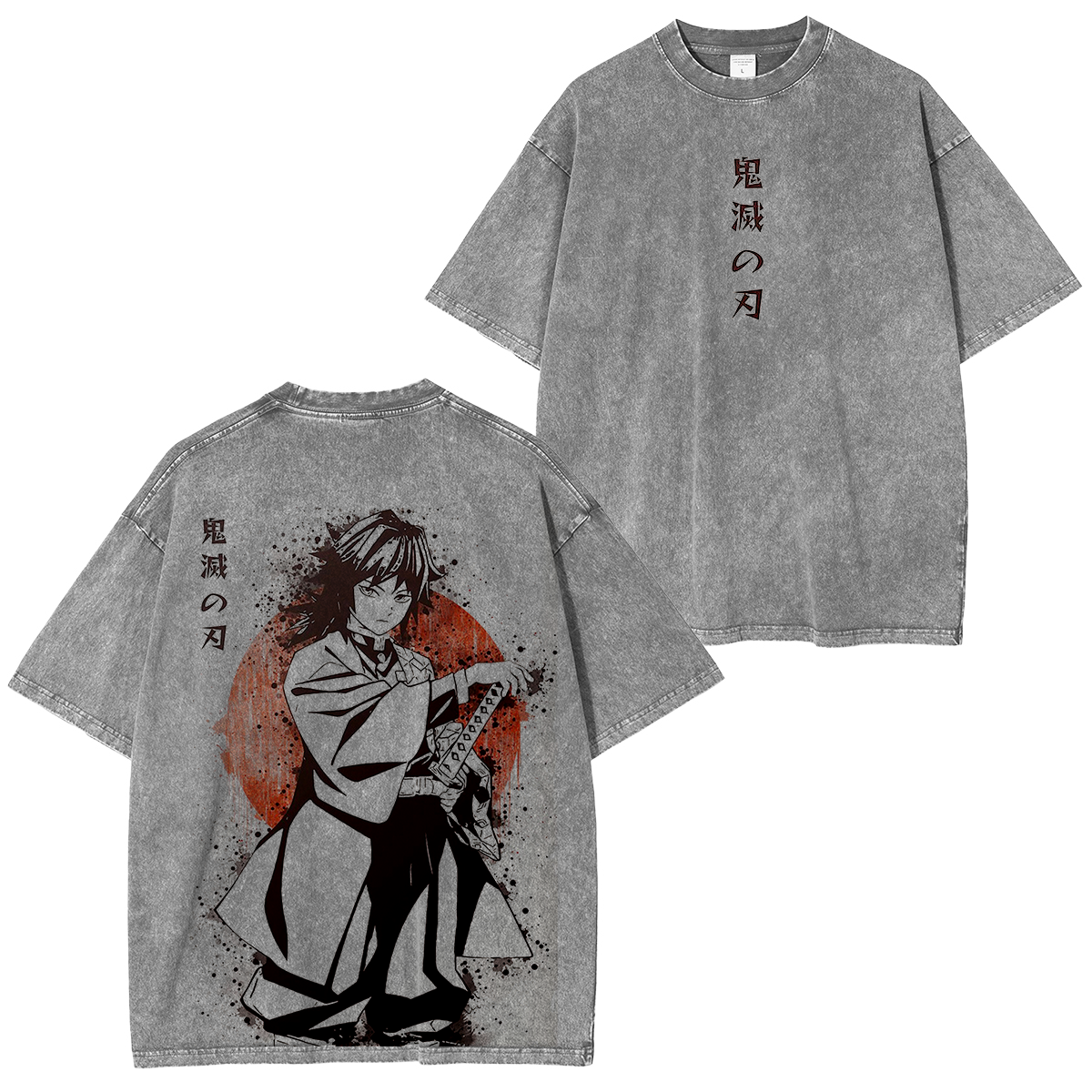 Demon Slayer Giyu Tomioka Anime Unisex Washed T-Shirt-comicclothing