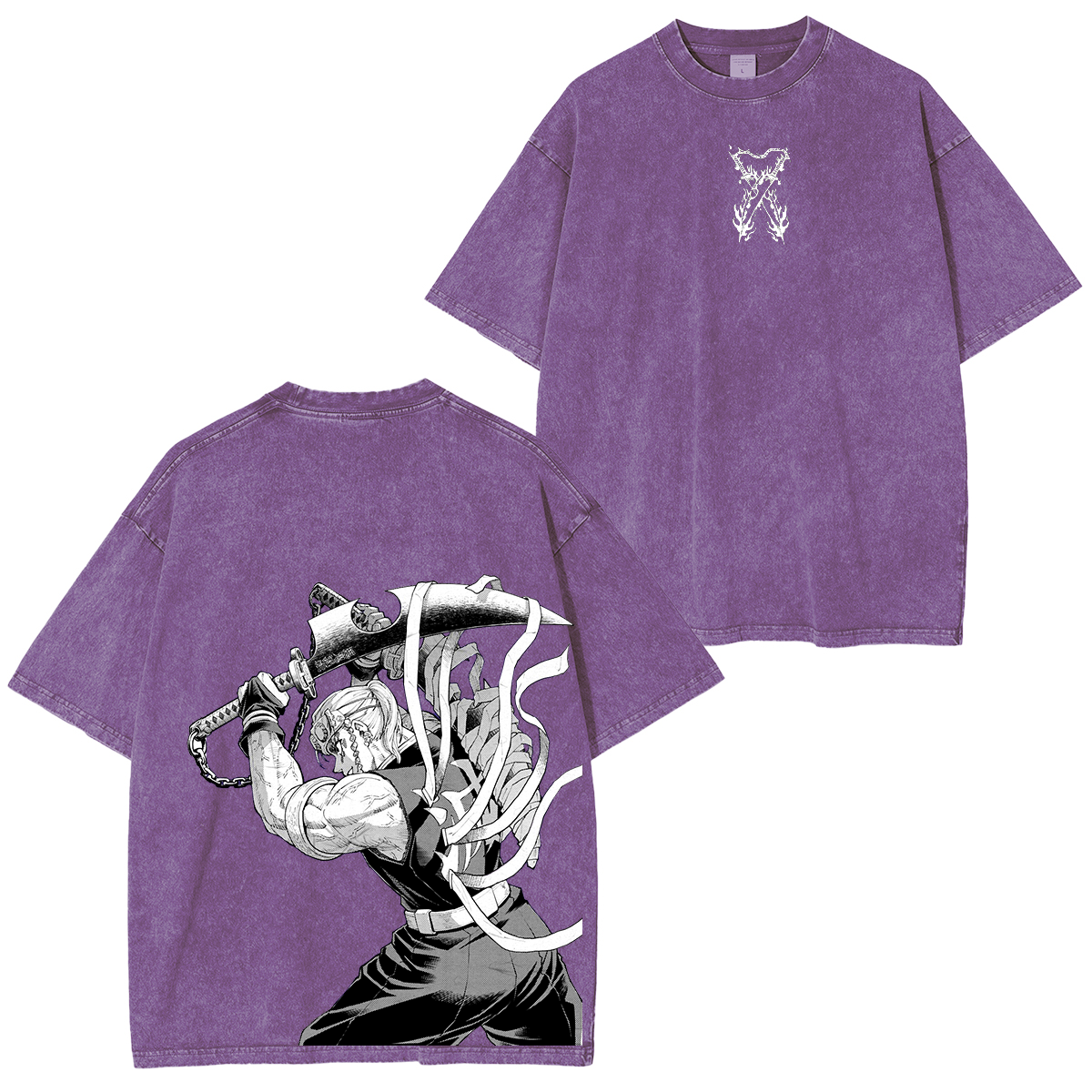 Retro TENGEN UZUI "Sound Hashira" ,Demon Slayer Anime Unisex Washed T-Shirt-comicclothing