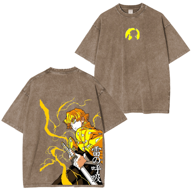 Zenitsu Agatsuma, Demon Slayer Anime Unisex Washed T-Shirt-comicclothing