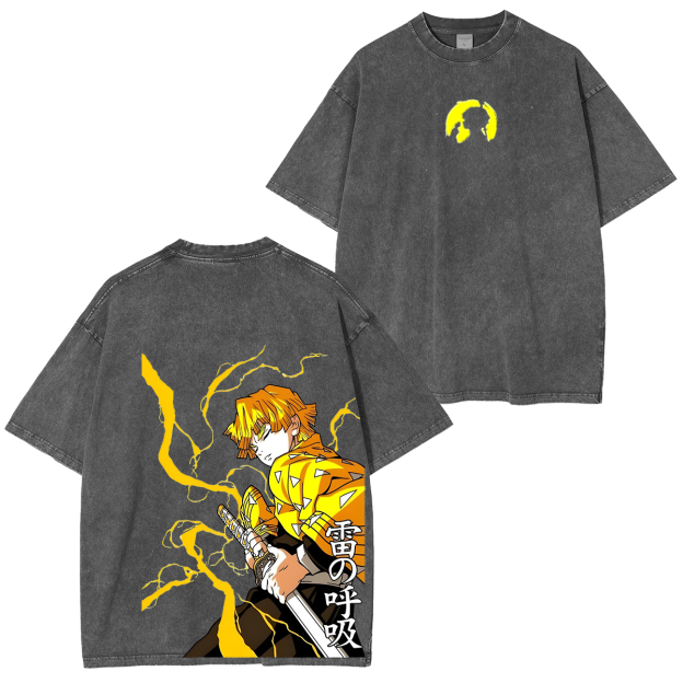 Zenitsu Agatsuma, Demon Slayer Anime Unisex Washed T-Shirt-comicclothing