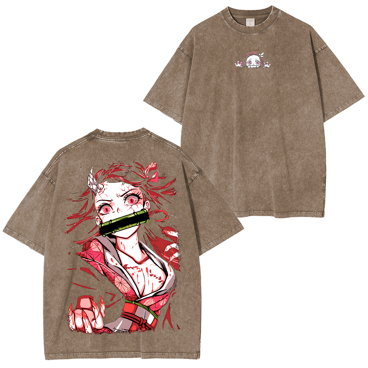 Nezuko Kamado, Demon Slayer Anime Unisex Washed T-Shirt-comicclothing