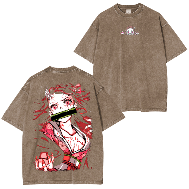Nezuko Kamado, Demon Slayer Anime Unisex Washed T-Shirt-comicclothing